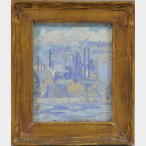 American School, 20th Century Industrial Landscape in Shades of Blue