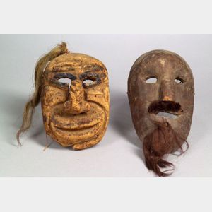 Two Mexican Carved Wood Masks