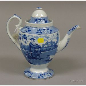 English Blue and White Transfer Decorated Pearlware Footed Coffeepot