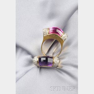 Two 18kt Gold Gem-set and Diamond Rings
