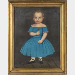 American School, 19th Century Portrait of a Boy in a Blue Dress