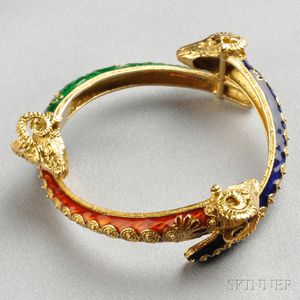 18kt Gold and Enamel Ram's Head Bracelet