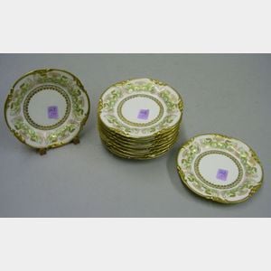 Set of Ten Small J. Pouyatt Limoges Art Nouveau Transfer Decorated Porcelain Plates.