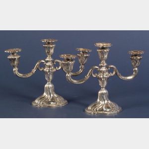Pair of Continental .835 Silver Three-light Candelabra and a Matching Open Bowl