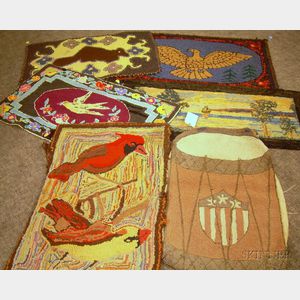 Six Assorted Figural and Pictorial Hooked Rugs