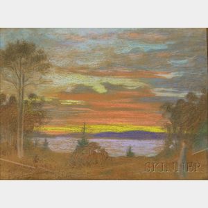 Framed Pastel on Paper/Board Landscape at Sunset, Anquish on September , Attributed to Edith Howland (American, 1863-1949)