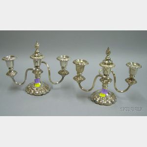 Pair of Silver Plated Three-light Candelabra.