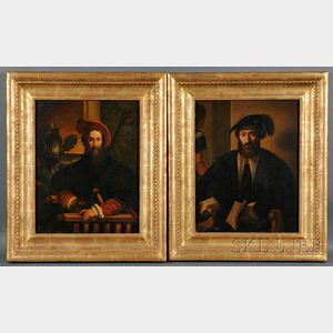 Italian School, 17th Century Style Pair of Portraits of Gentlemen