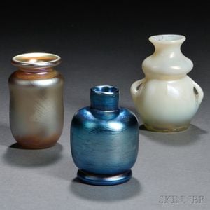 Three Miniature Tiffany Favrile Vases