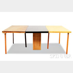 Mid-century Modern Black-lacquered and Blond Laminate Dining Table