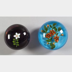 Two Paul Stankard Floral Glass Paperweights