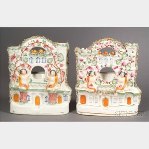 Two Victorian Staffordshire Pottery Watch Holders