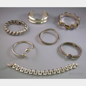 Seven Mostly Sterling Silver Bangles and Bracelets