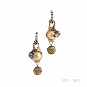 John Hardy Sterling Silver and 18kt Gold Gem-set "Naga" Earrings