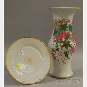 Chinese Porcelain Floral-decorated Vase and an Export Gilt-monogrammed Plate