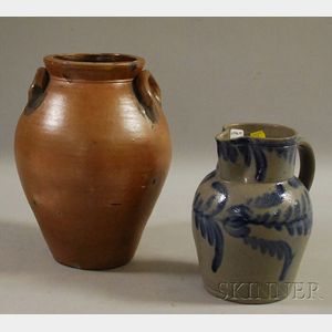 Two Pieces of Cobalt-decorated Stoneware