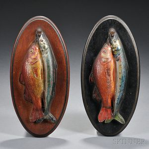Two Molded and Reverse-painted Fish Plaques