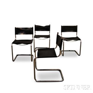 Four Breuer-style Chrome and Black Leather Chairs