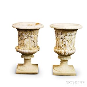 Pair of Neoclassical-style White-painted Cast Concrete Garden Urns