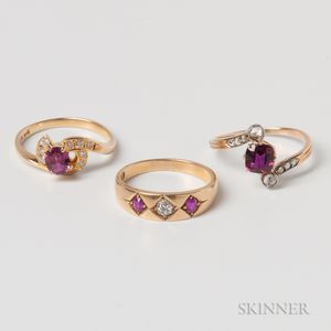 Three Gold, Diamond, and Ruby Rings