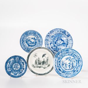 Five Transfer-printed Earthenware Plates