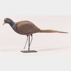 Carved and Painted Wooden Pheasant Decoy
