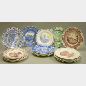 Twenty-one Assorted Wedgwood Transfer Decorated College Plates