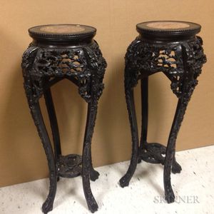Pair of Carved Marble-top Stands