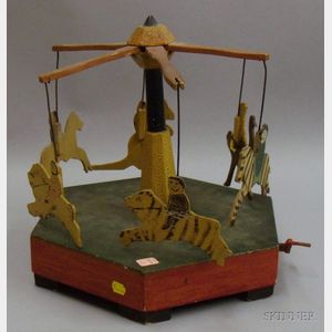 Polychrome Painted Wooden Toy Carousel