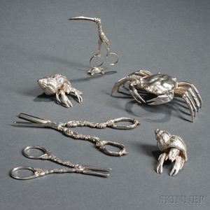 Three Pieces of Elizabeth II Sterling Silver Crab-form Tableware