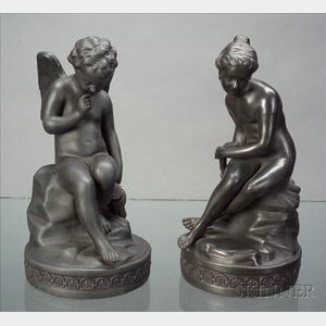 Pair of Wedgwood Black Basalt Figures of Cupid and Psyche