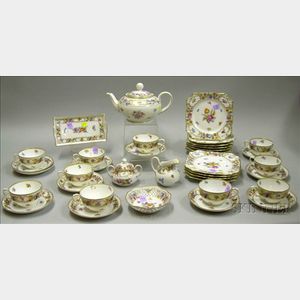 Thirty-seven Piece Assembled Dresden Hand-painted Floral Decorated Porcelain Tea Service