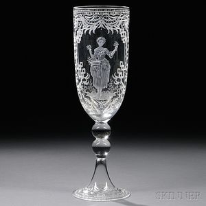Etched Bohemian Glass Goblet