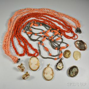Group of Coral and Cameo Jewelry