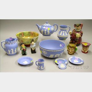 Six Assorted Royal Doulton Ceramic Items and Nine Pieces of Wedgwood Solid Light Blue Jasper