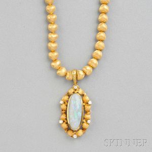 18kt Gold, Opal, and Diamond Necklace