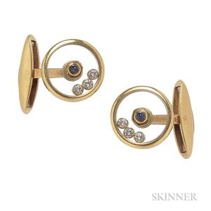 18kt Gold, Floating Diamond, and Sapphire Cuff Links