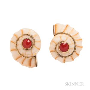 18kt Gold, Shell, and Coral Earrings, MAZ
