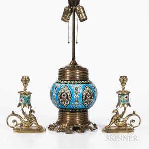 Three Brass-mounted Longwy Items