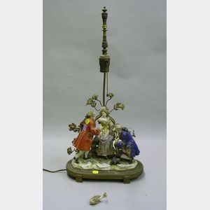 European Porcelain Figural Group Table Lamp.