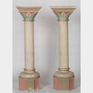 Pair of Polychrome Painted Wooden Pedestals