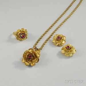 14kt Gold and Ruby Rose Suite