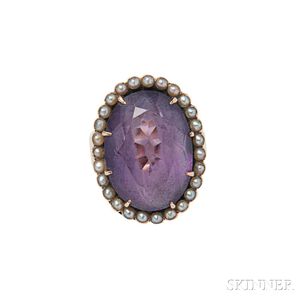 14kt Gold, Amethyst, and Seed Pearl Ring