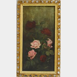 American School, 19th Century Still Life with Pink and Red Roses.