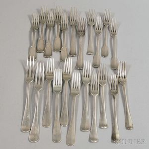 Twenty-two Mostly English and Dutch Sterling and Coin Silver Dinner Forks