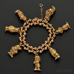 18kt Gold Gem-set Figural Charm Bracelet