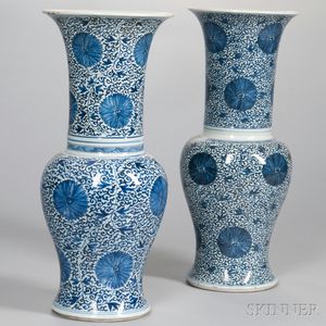 Near Pair of Blue and White Yenyen Vases