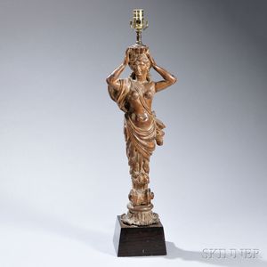 Continental Carved Fruitwood Figural Lamp
