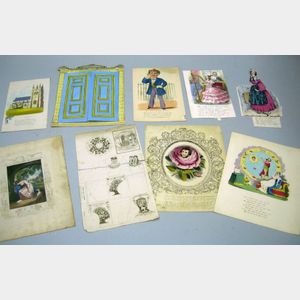 Group of Mostly English Early to Mid-19th Century Colored Lithograph Valentines and Related Ephemera