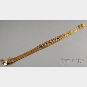Flexible Herringbone 14kt Gold and Diamond Bracelet